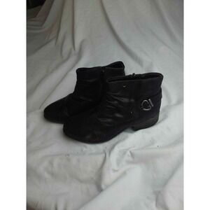 Paula Black Ruched Ankle Boots Side Zip Buckle Detail Size 7.5M